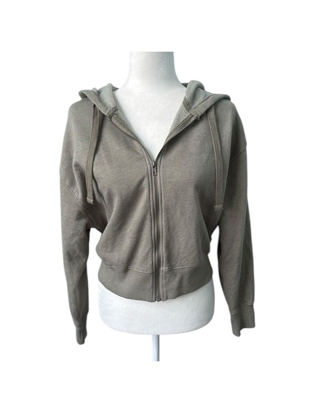 Hippie Rose Cropped Full Zip Hoodie Jacket Olive Size Juniors Medium NWT